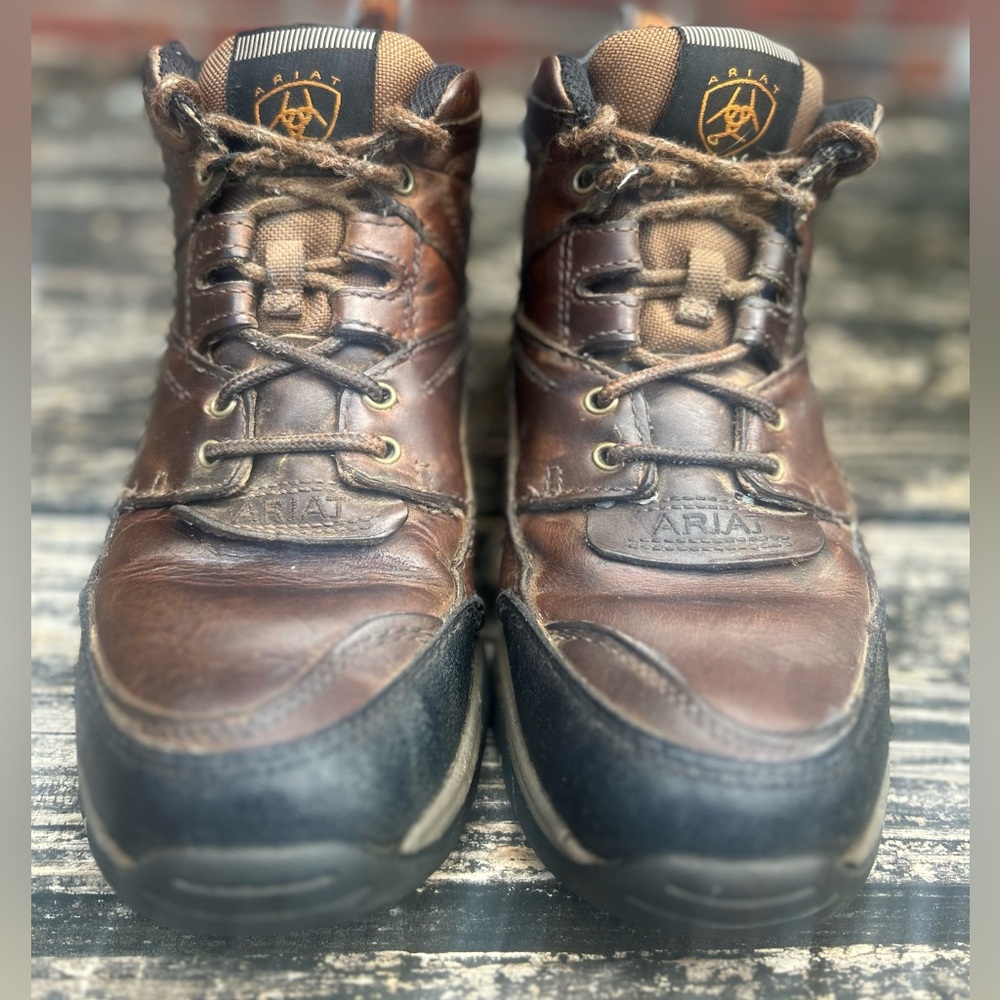 Ariat Terrain ATS Brown Leather Lace-Up Hiking Boots Sz 10D Slip Resistant Sole - Picture 3 of 13